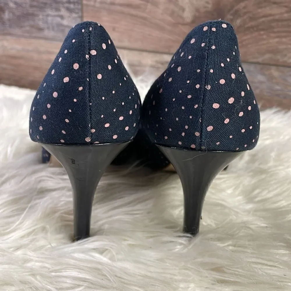 Fiona Ladies Peek a Boo Polka Dot Heels, Size 7, Navy Blue with Light Pink Dots